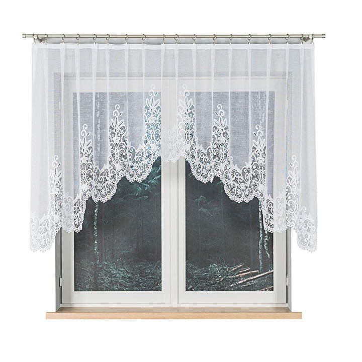 BERENIKA - Firanka gotowa żakardowa z podcięciem na dole - 300x120 cm - kolor biały
