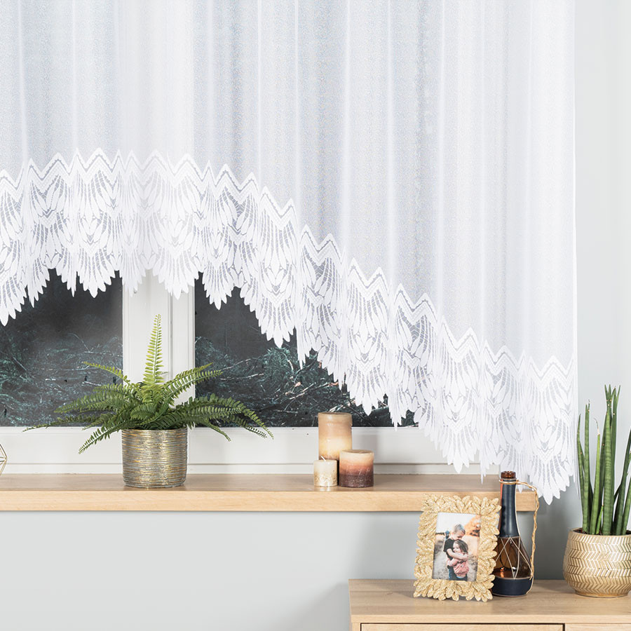 FELICJA · firanka gotowa z podcięciem · biała · wzór dołem · 350x160