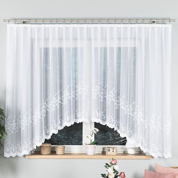 BAKARO - Firanka gotowa żakardowa z podcięciem na dole - 420x160 cm - kolor biały