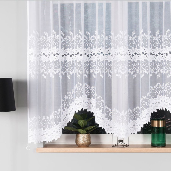 BASTIA · firanka gotowa z podcięciem · biała · ornamenty · 300x160