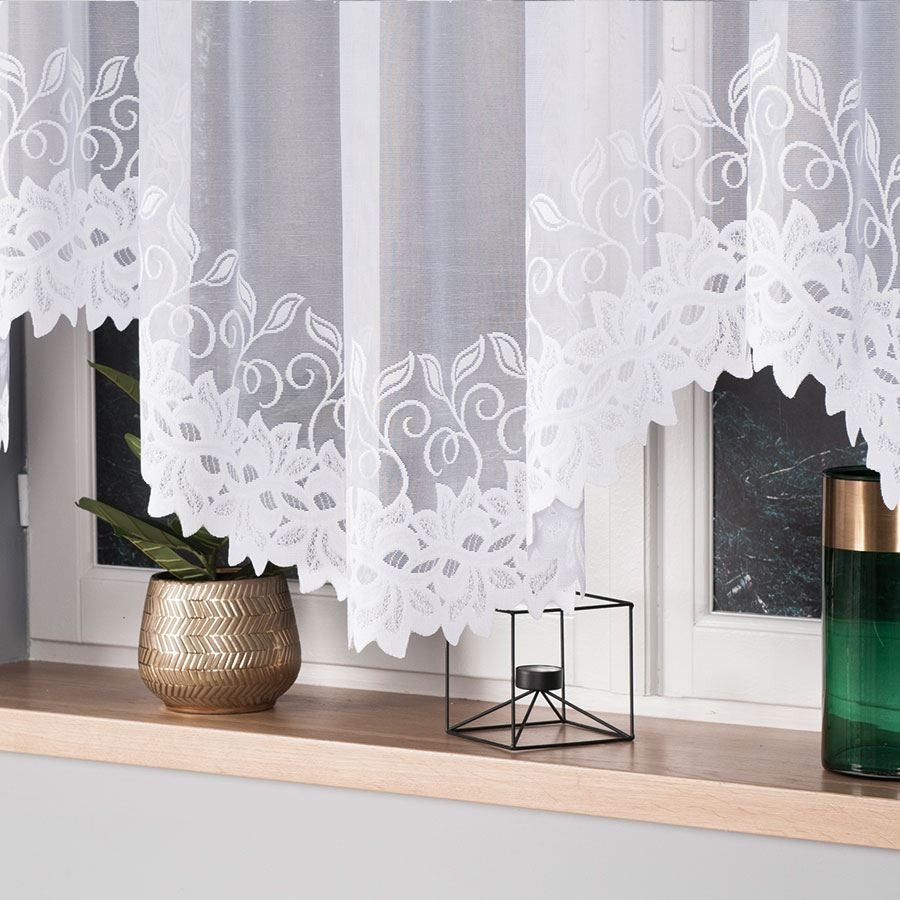 BASTIA · firanka gotowa z podcięciem · biała · ornamenty · 300x160