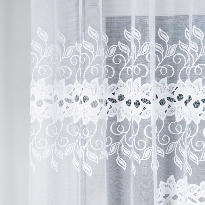BASTIA · firanka gotowa z podcięciem · biała · ornamenty · 300x160