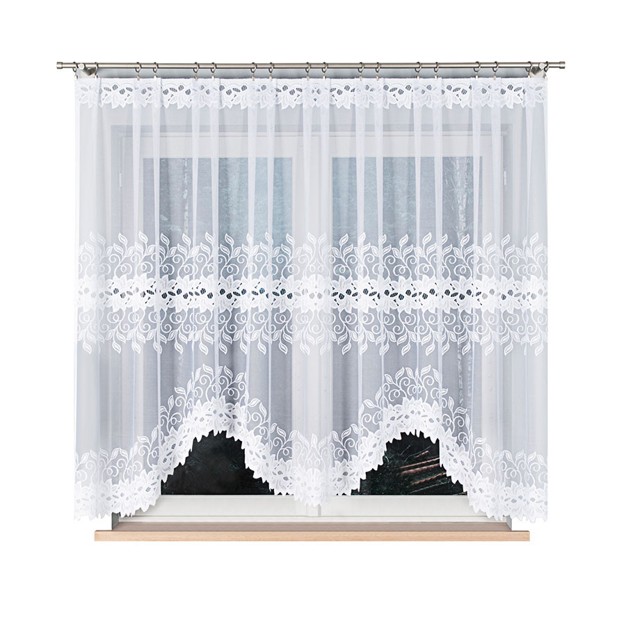 BASTIA · firanka gotowa z podcięciem · biała · ornamenty · 300x160