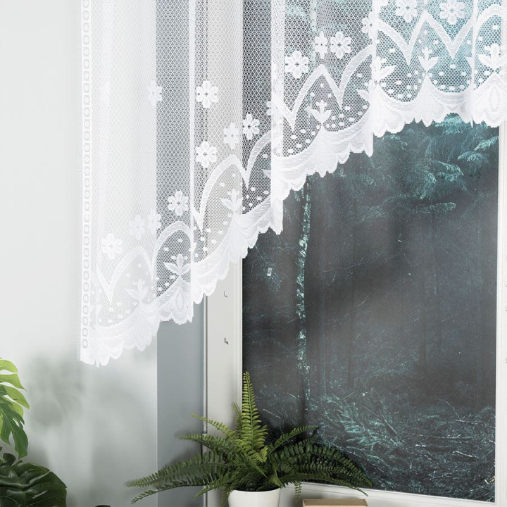 FLORENTYNA - Firanka gotowa żakardowa z podcięciem na dole - 330x120 cm - kolor biały