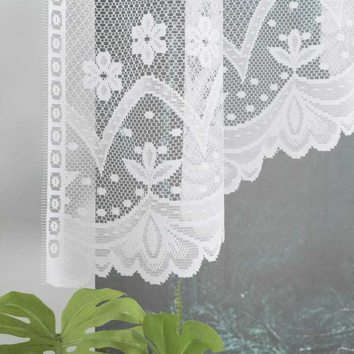 FLORENTYNA - Firanka gotowa żakardowa z podcięciem na dole - 330x120 cm - kolor biały