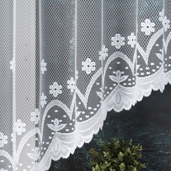 FLORENTYNA - Firanka gotowa żakardowa z podcięciem na dole - 330x120 cm - kolor biały