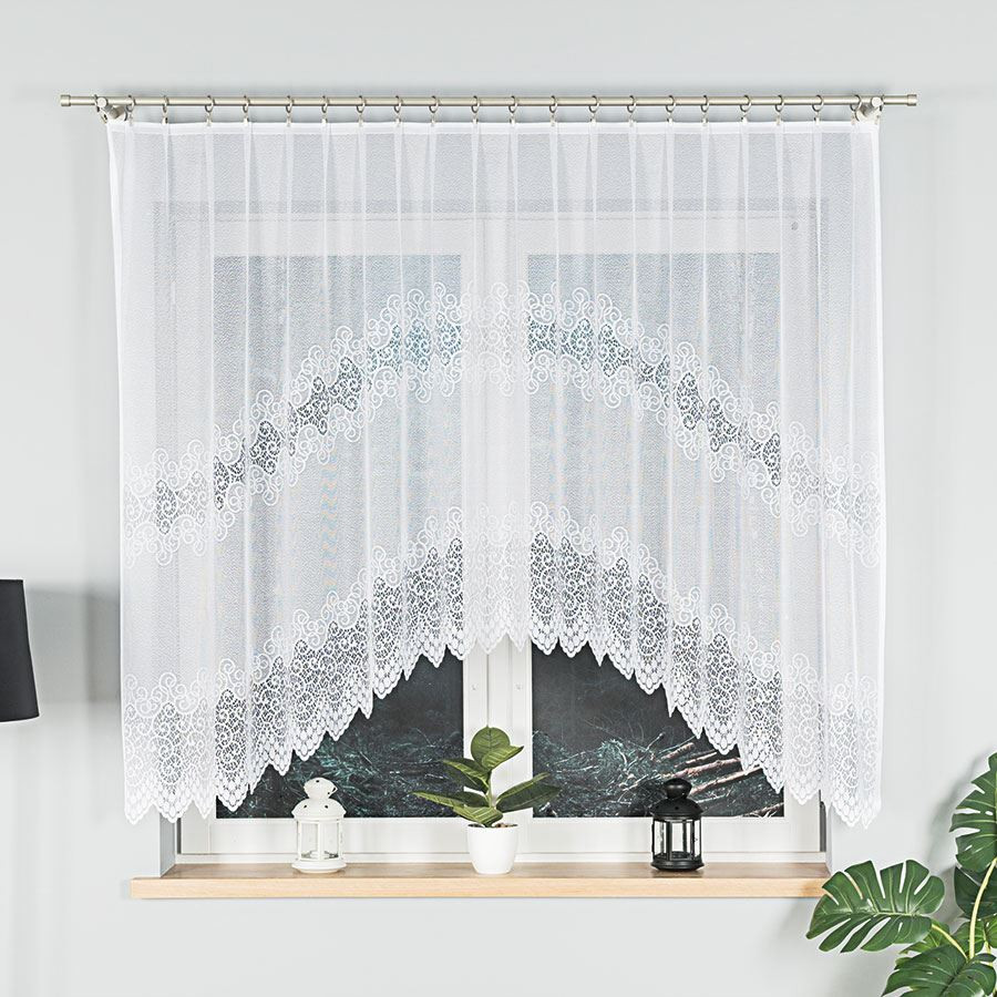 VIOLETTA - Firanka gotowa żakardowa z podcięciem na dole - 250x150 cm - kolor biały