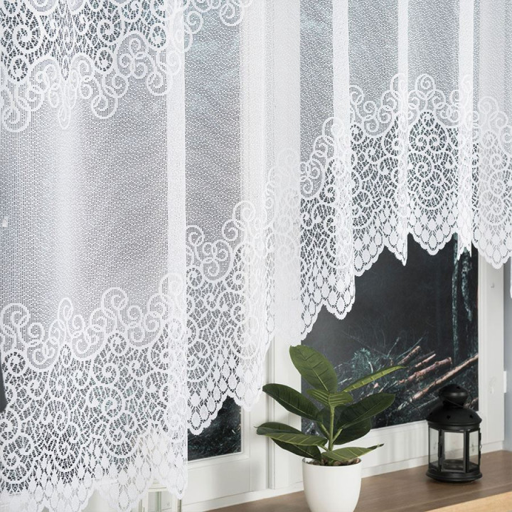 VIOLETTA - Firanka gotowa żakardowa z podcięciem na dole - 250x150 cm - kolor biały
