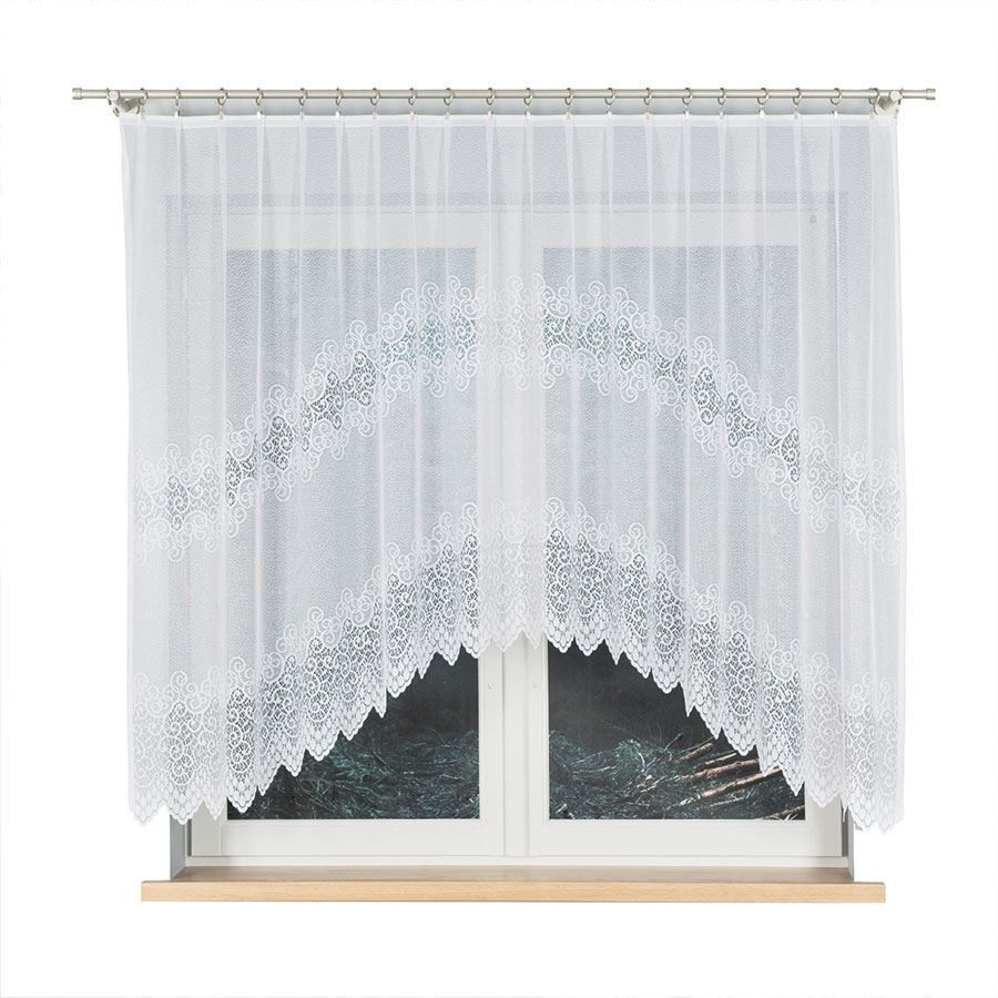 VIOLETTA - Firanka gotowa żakardowa z podcięciem na dole - 250x150 cm - kolor biały
