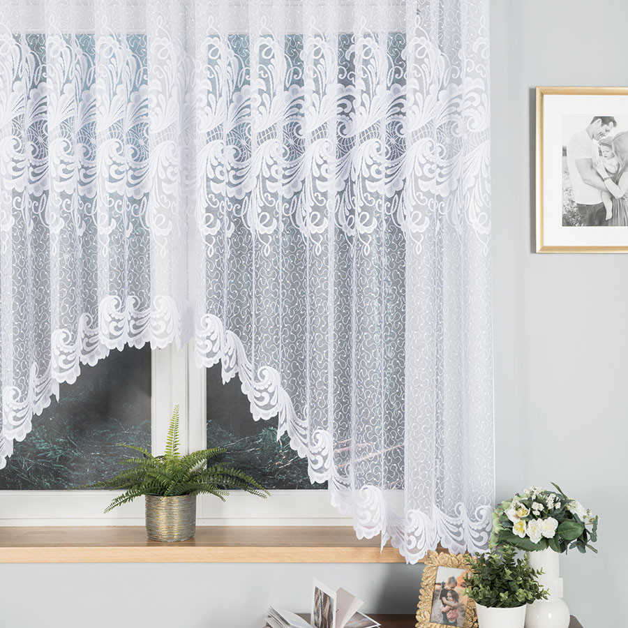 IWONA - Firanka gotowa żakardowa z podcięciem na dole - 400x160 cm - kolor biały
