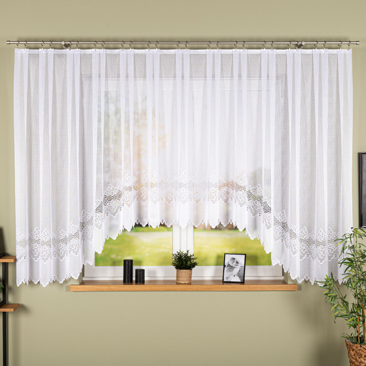 MODESTA - Firanka gotowa żakardowa z podcięciem na dole - 500x160 cm - kolor biały