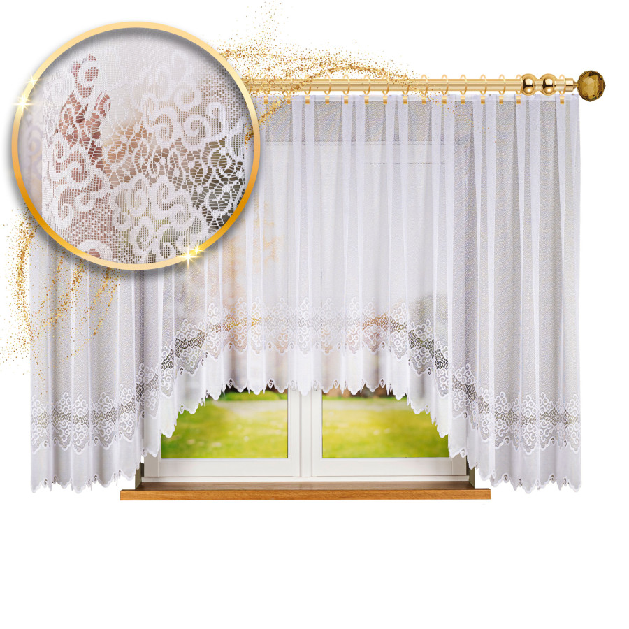 MODESTA - Firanka gotowa żakardowa z podcięciem na dole - 500x160 cm - kolor biały