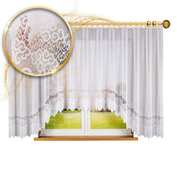 MODESTA - Firanka gotowa żakardowa z podcięciem na dole - 500x160 cm - kolor biały