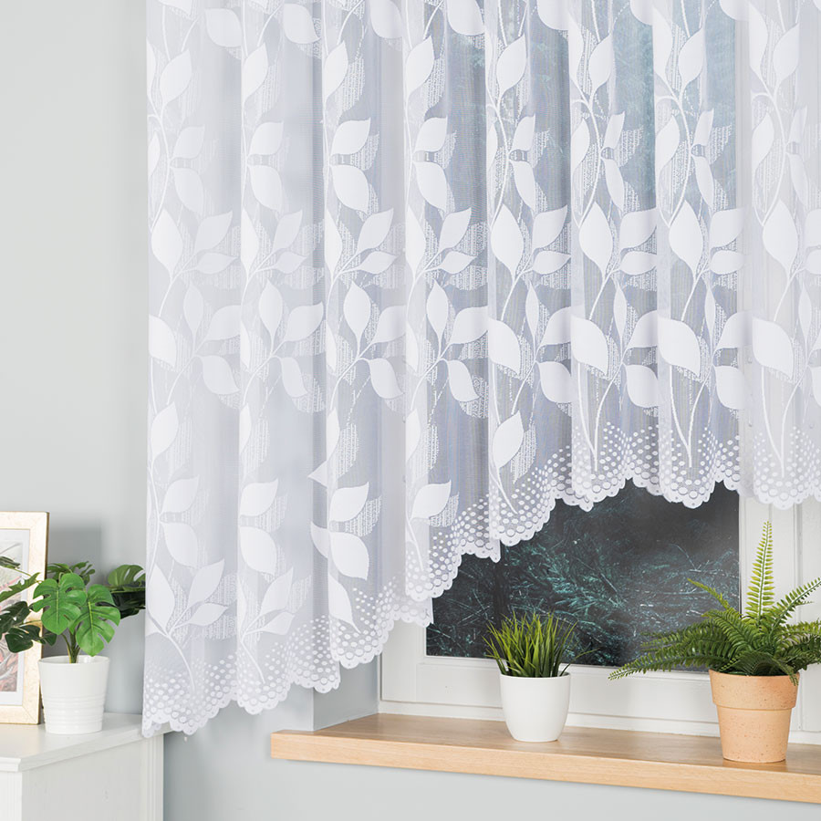 MARTYNA - Firanka gotowa żakardowa z podcięciem na dole - 420x160 cm - kolor biały