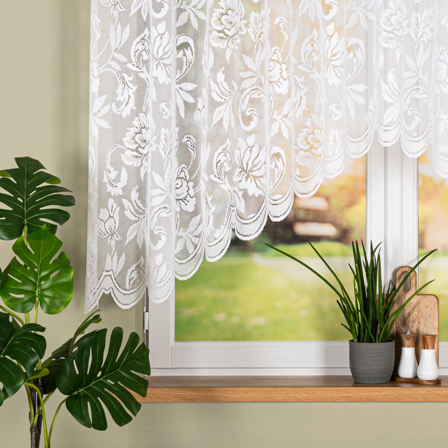 BARBARA · firanka gotowa żakardowa · biała · kwiaty · 300x140