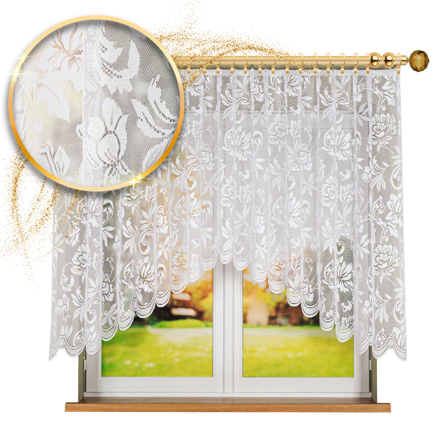 BARBARA · firanka gotowa żakardowa · biała · kwiaty · 300x140