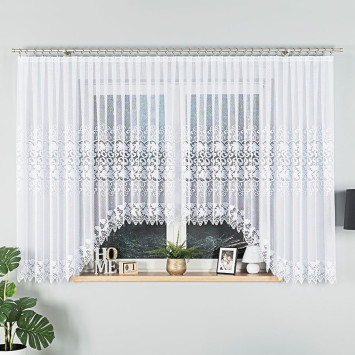 HERNANI - Firanka gotowa żakardowa z podcięciem na dole - 600x160 cm - kolor biały