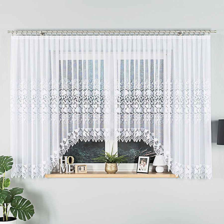 HERNANI - Firanka gotowa żakardowa z podcięciem na dole - 600x160 cm - kolor biały