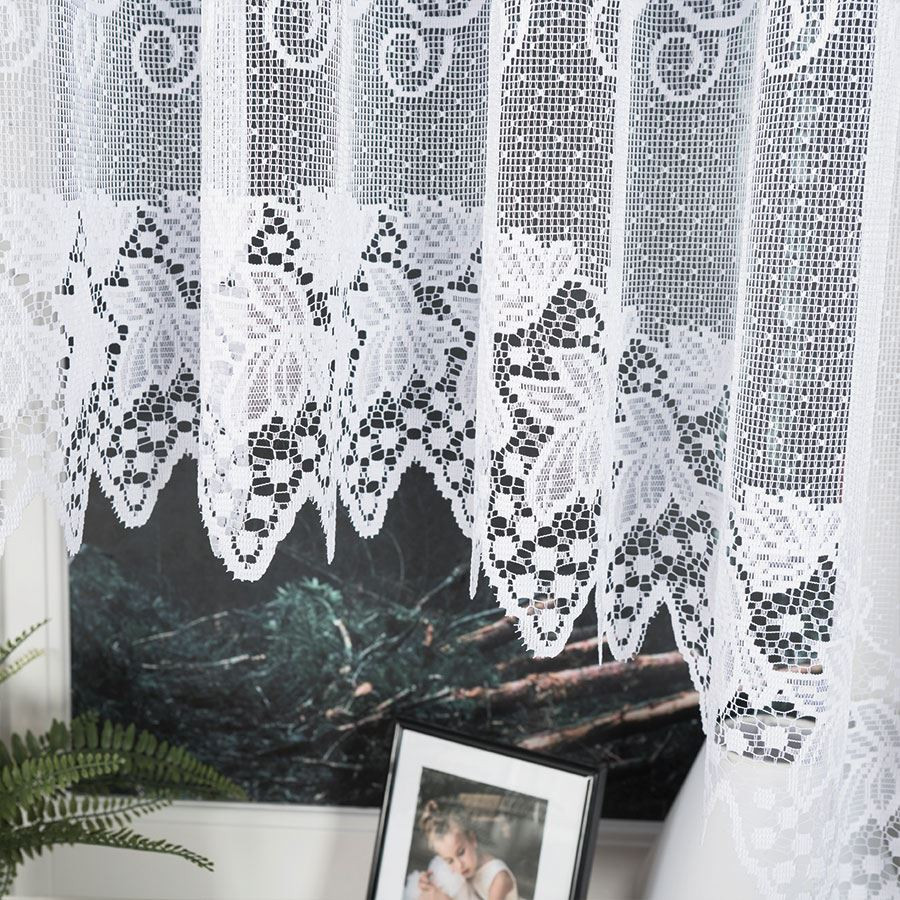 HERNANI - Firanka gotowa żakardowa z podcięciem na dole - 600x160 cm - kolor biały