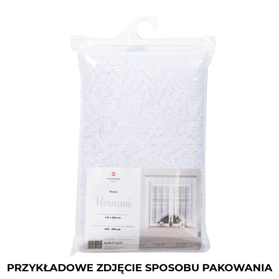 HERNANI - Firanka gotowa żakardowa z podcięciem na dole - 600x160 cm - kolor biały