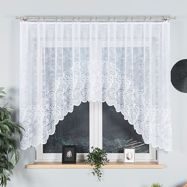 KINGA - Firanka gotowa żakardowa z podcięciem na dole - 300x140 cm - kolor biały