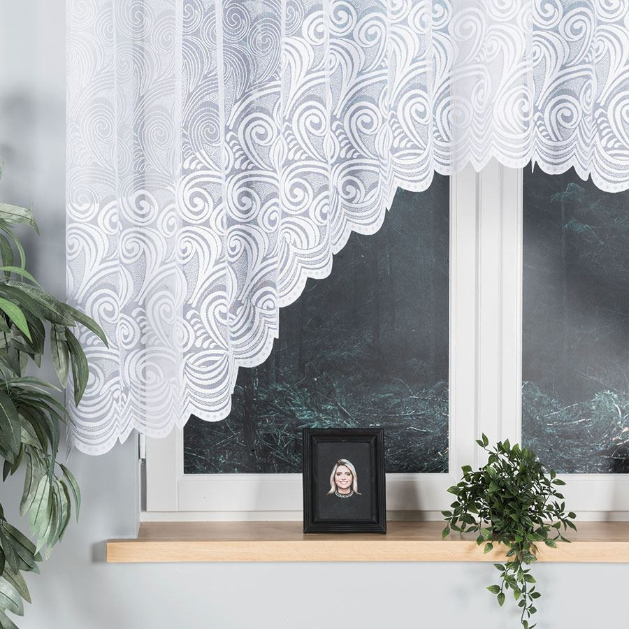 KINGA - Firanka gotowa żakardowa z podcięciem na dole - 300x140 cm - kolor biały
