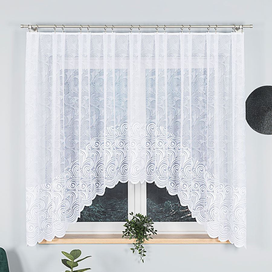 KINGA - Firanka gotowa żakardowa z podcięciem na dole - 300x160 cm - kolor biały