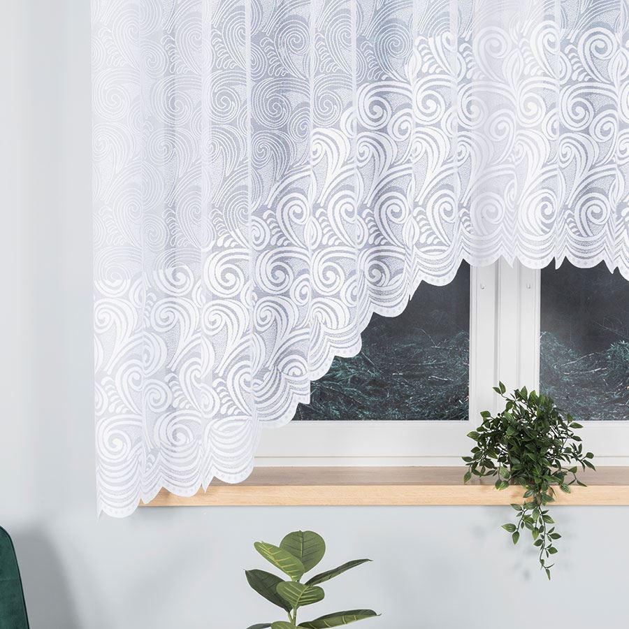 KINGA - Firanka gotowa żakardowa z podcięciem na dole - 300x160 cm - kolor biały