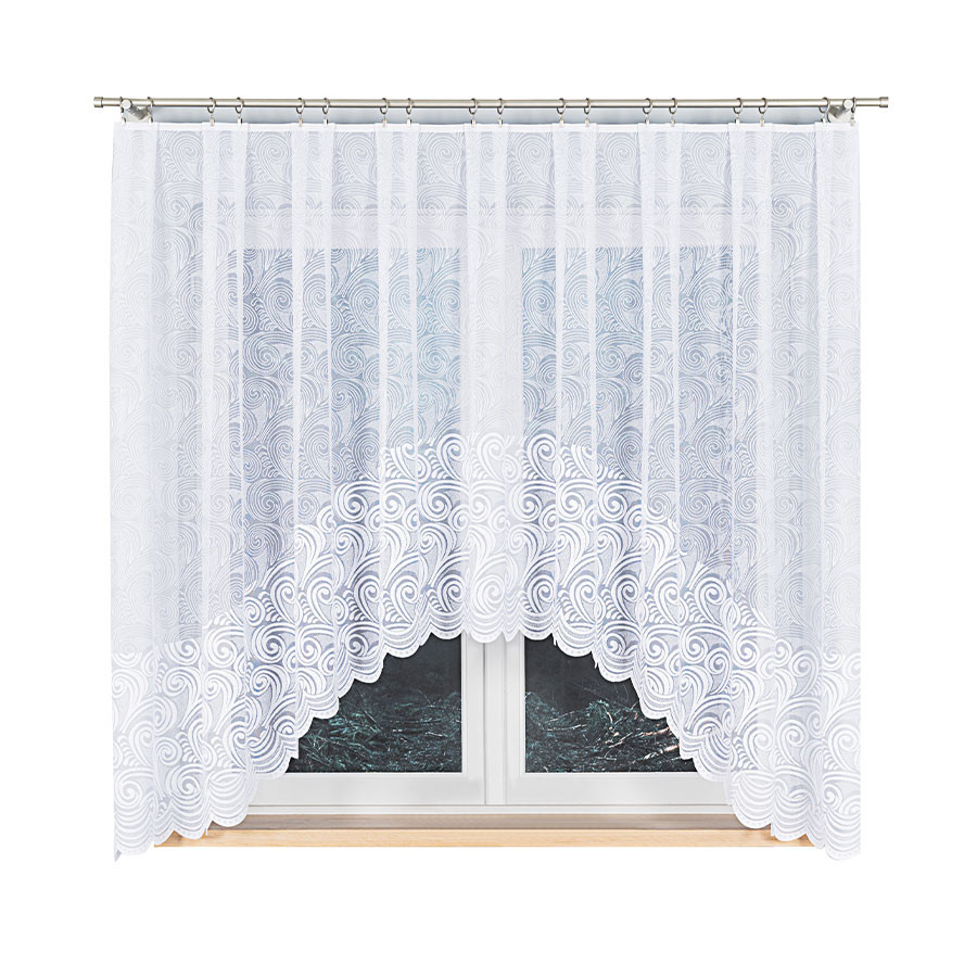 KINGA - Firanka gotowa żakardowa z podcięciem na dole - 300x160 cm - kolor biały