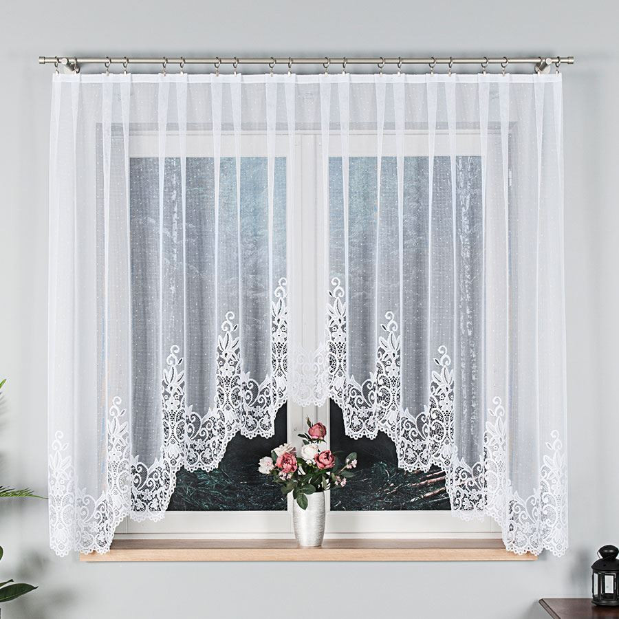 BERENIKA - Firanka gotowa żakardowa z podcięciem na dole - 300x160 cm - kolor biały