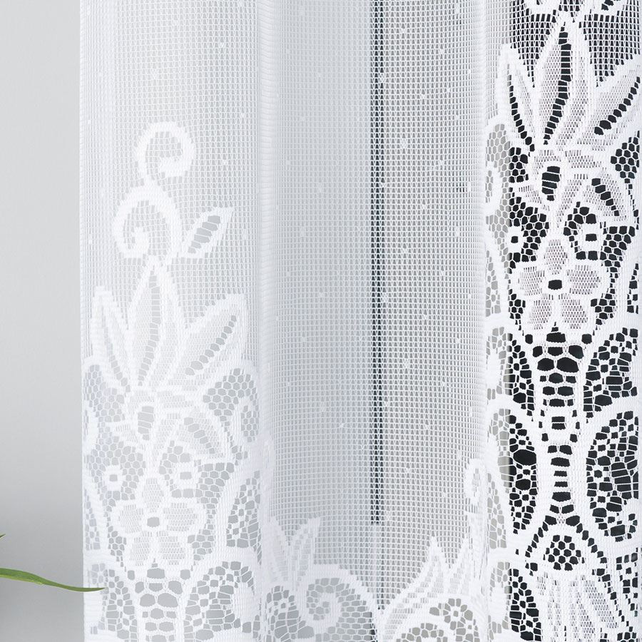 BERENIKA - Firanka gotowa żakardowa z podcięciem na dole - 300x160 cm - kolor biały