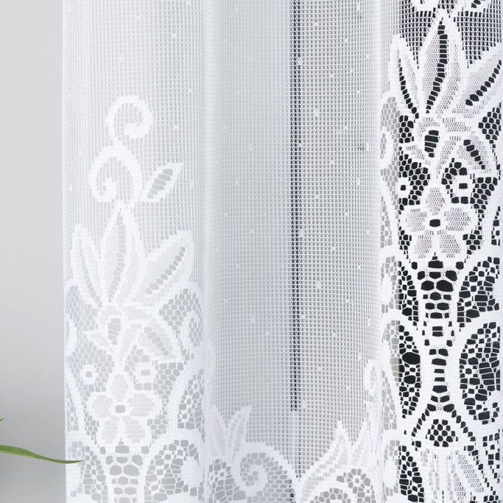 BERENIKA - Firanka gotowa żakardowa z podcięciem na dole - 300x160 cm - kolor biały