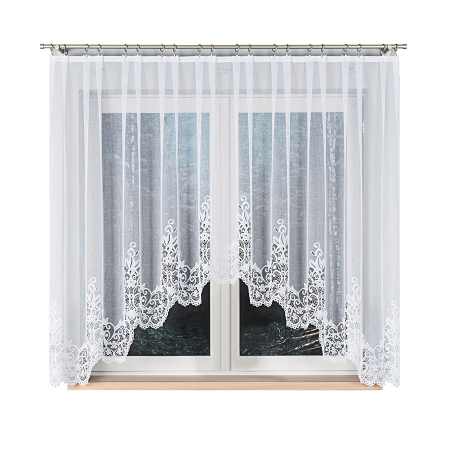 BERENIKA - Firanka gotowa żakardowa z podcięciem na dole - 300x160 cm - kolor biały
