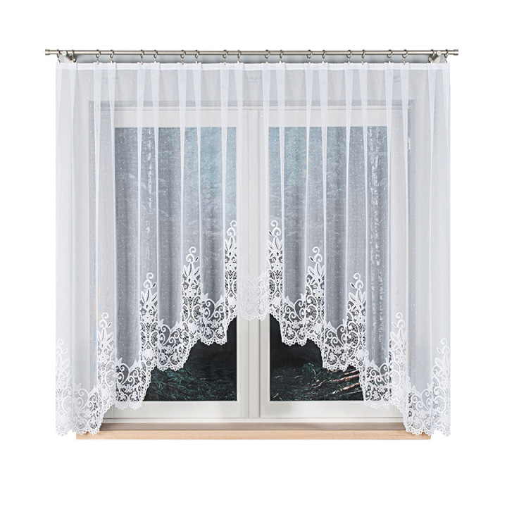 BERENIKA - Firanka gotowa żakardowa z podcięciem na dole - 300x160 cm - kolor biały