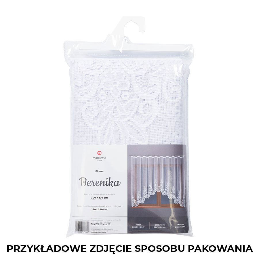 BERENIKA - Firanka gotowa żakardowa z podcięciem na dole - 300x160 cm - kolor biały
