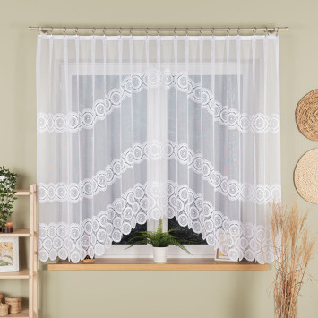 MALWINA - Firanka gotowa żakardowa z podcięciem na dole - 310x160 cm - kolor biały