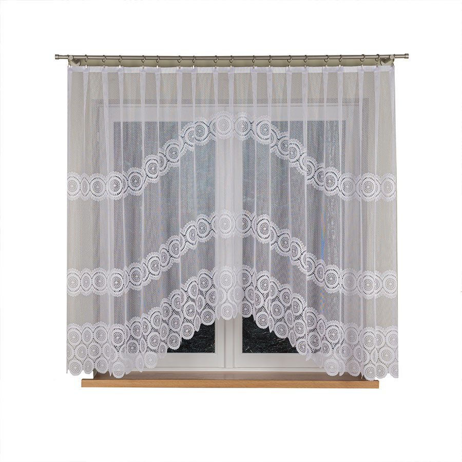 MALWINA - Firanka gotowa żakardowa z podcięciem na dole - 310x160 cm - kolor biały