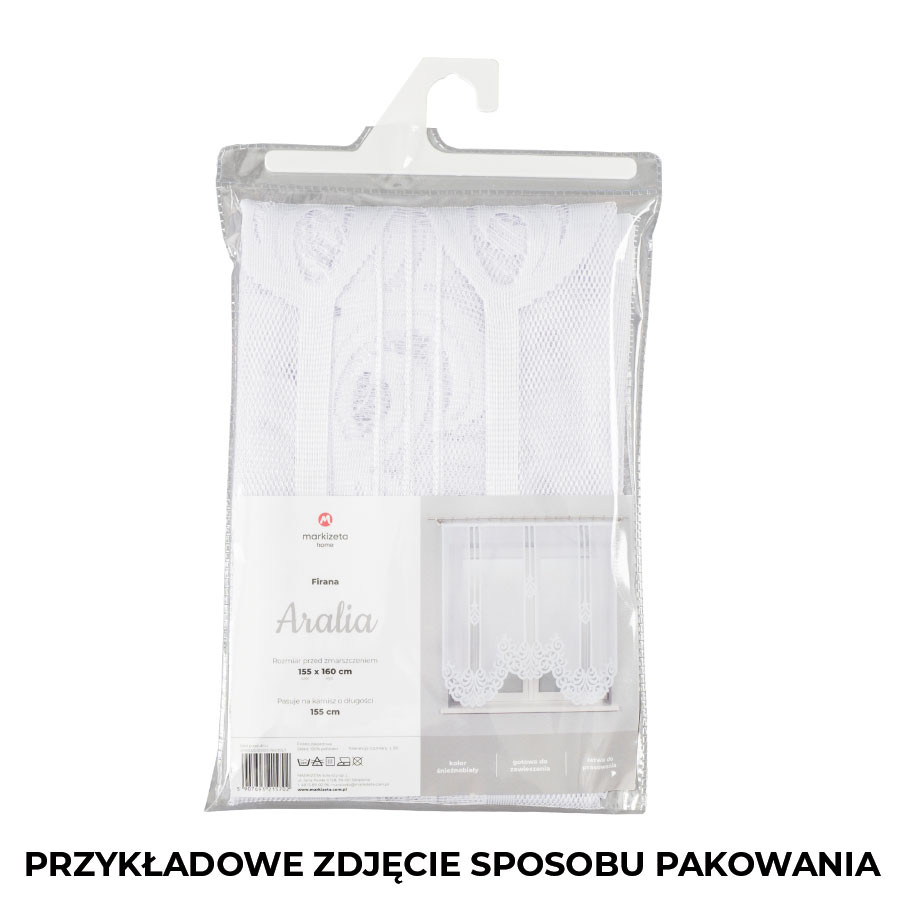 MALWINA - Firanka gotowa żakardowa z podcięciem na dole - 310x160 cm - kolor biały