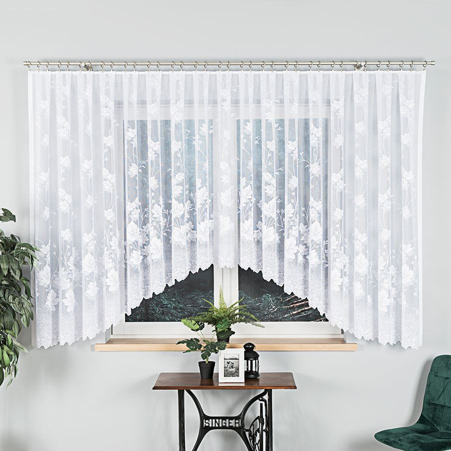 BOŻENA - Firanka gotowa żakardowa z podcięciem na dole - 500x160 cm - kolor biały