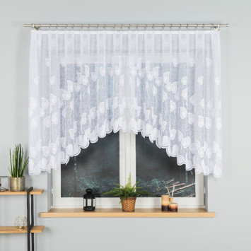 NORA · firanka gotowa z podcięciem · biała · liście · 300x130