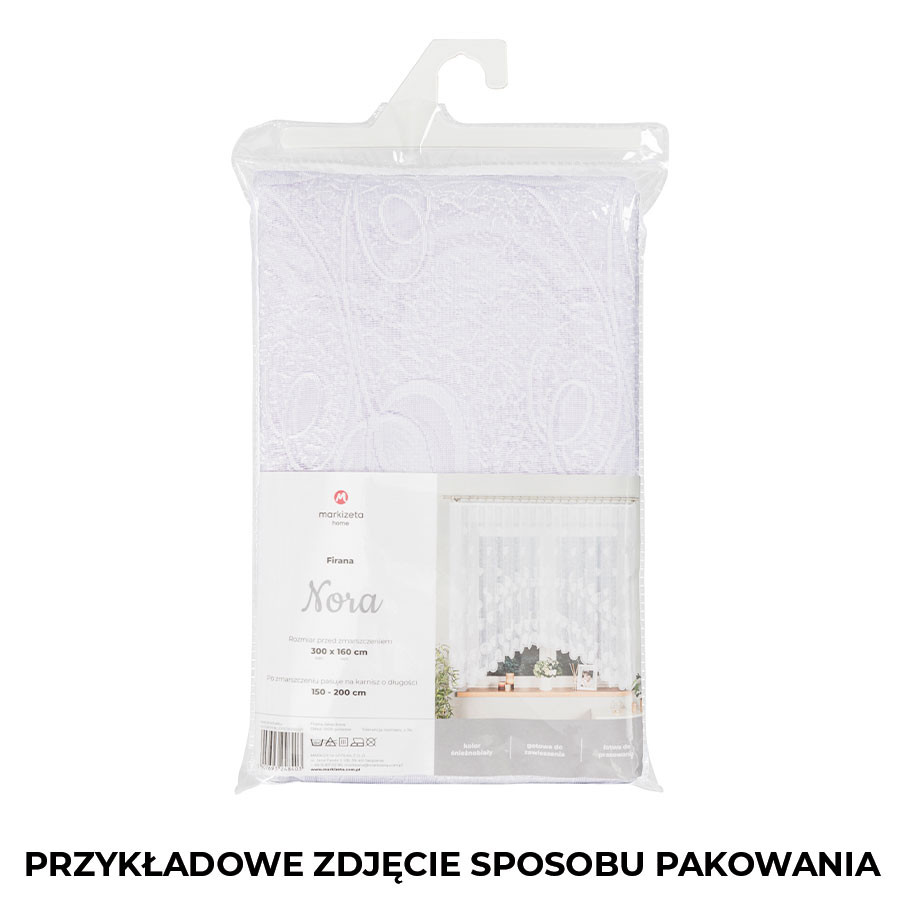 NORA · firanka gotowa z podcięciem · biała · liście · 300x130