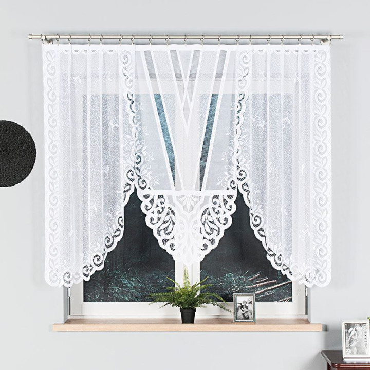 ROZALIA - Firanka gotowa żakardowa z podcięciem na dole - 250x140 cm - kolor biały