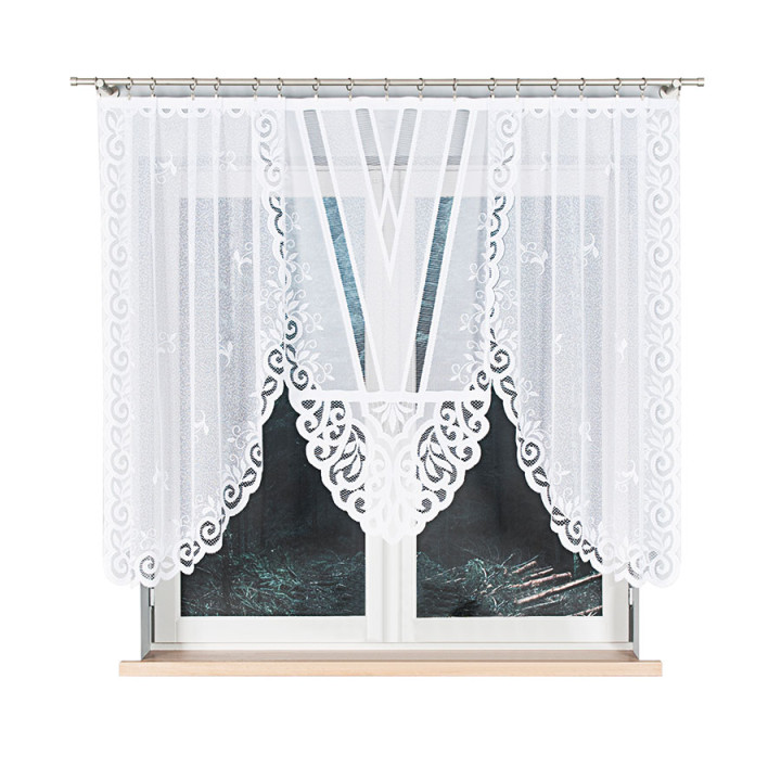 ROZALIA - Firanka gotowa żakardowa z podcięciem na dole - 250x140 cm - kolor biały