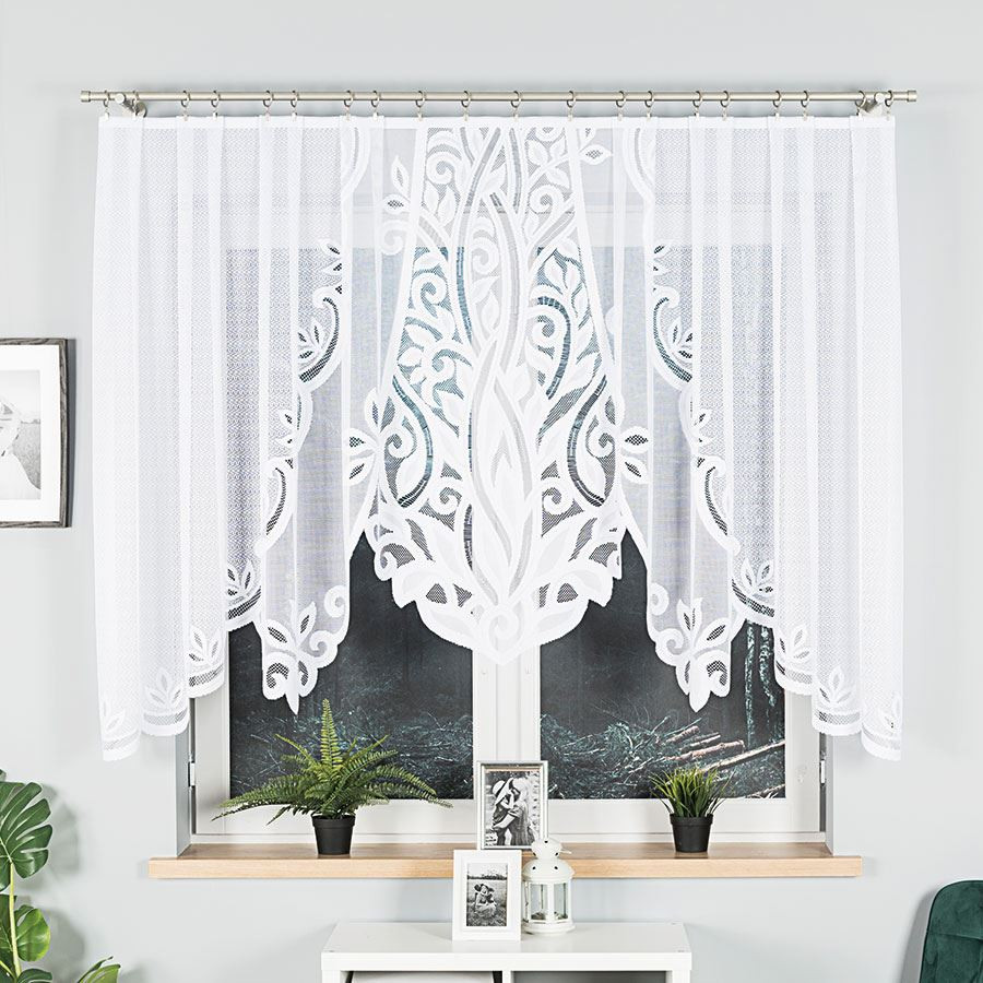 POLA - Firanka gotowa żakardowa z podcięciem na dole - 300x140 cm - kolor biały