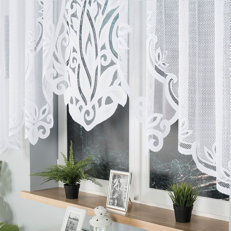 POLA - Firanka gotowa żakardowa z podcięciem na dole - 300x140 cm - kolor biały