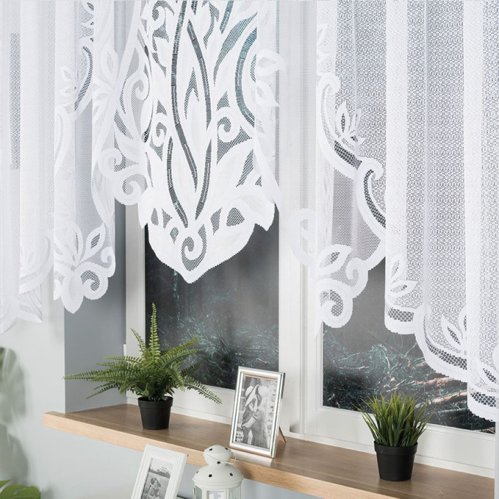 POLA - Firanka gotowa żakardowa z podcięciem na dole - 300x140 cm - kolor biały