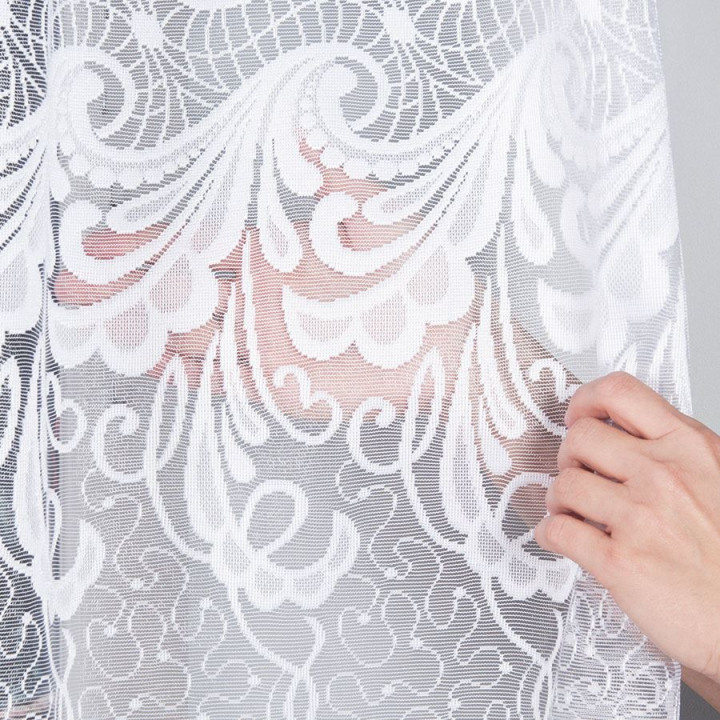 IWONA - Firanka gotowa żakardowa z podcięciem na dole - 300x160 cm - kolor biały