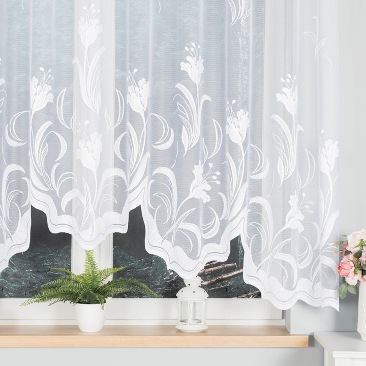 JULIANNA · firanka gotowa z podcięciem · biała · kwiaty · 300x160