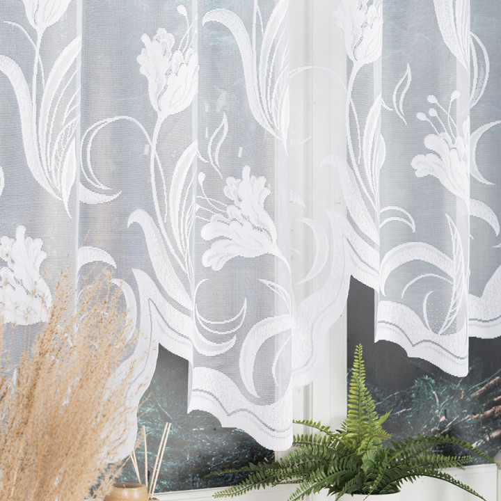 JULIANNA · firanka gotowa z podcięciem · biała · kwiaty · 300x160