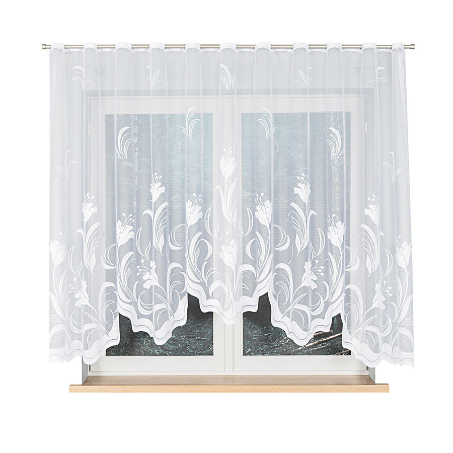 JULIANNA · firanka gotowa z podcięciem · biała · kwiaty · 300x160